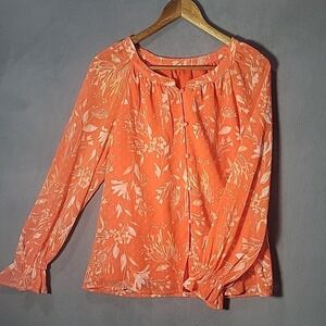 Luvamia Orange Blouse Womens Small Button Down Long Sleeve Boho Poet Fairy‎